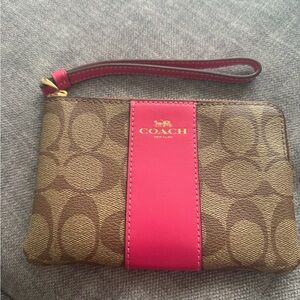 Coach Tan and Pink Signature Wristlet